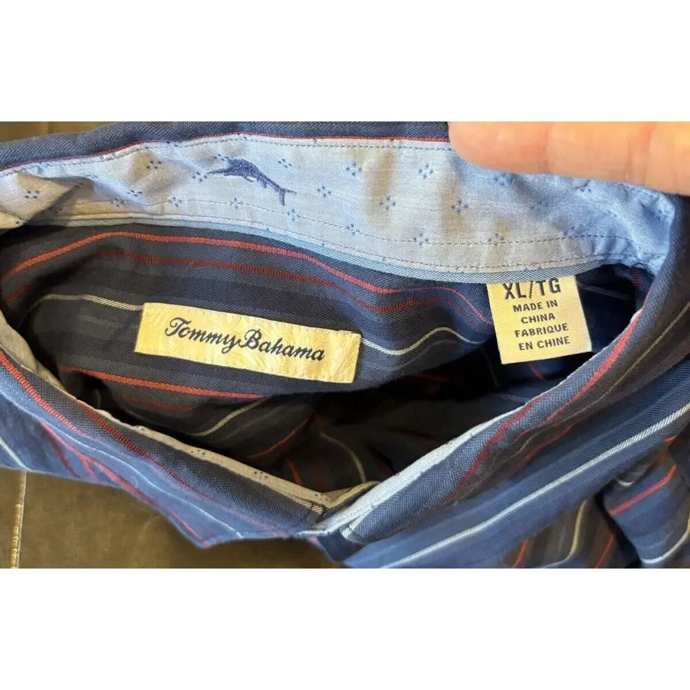 Tommy Bahama‎ Men's Sz XL Long Sleeve Button Down Blue Strips Silk Blend